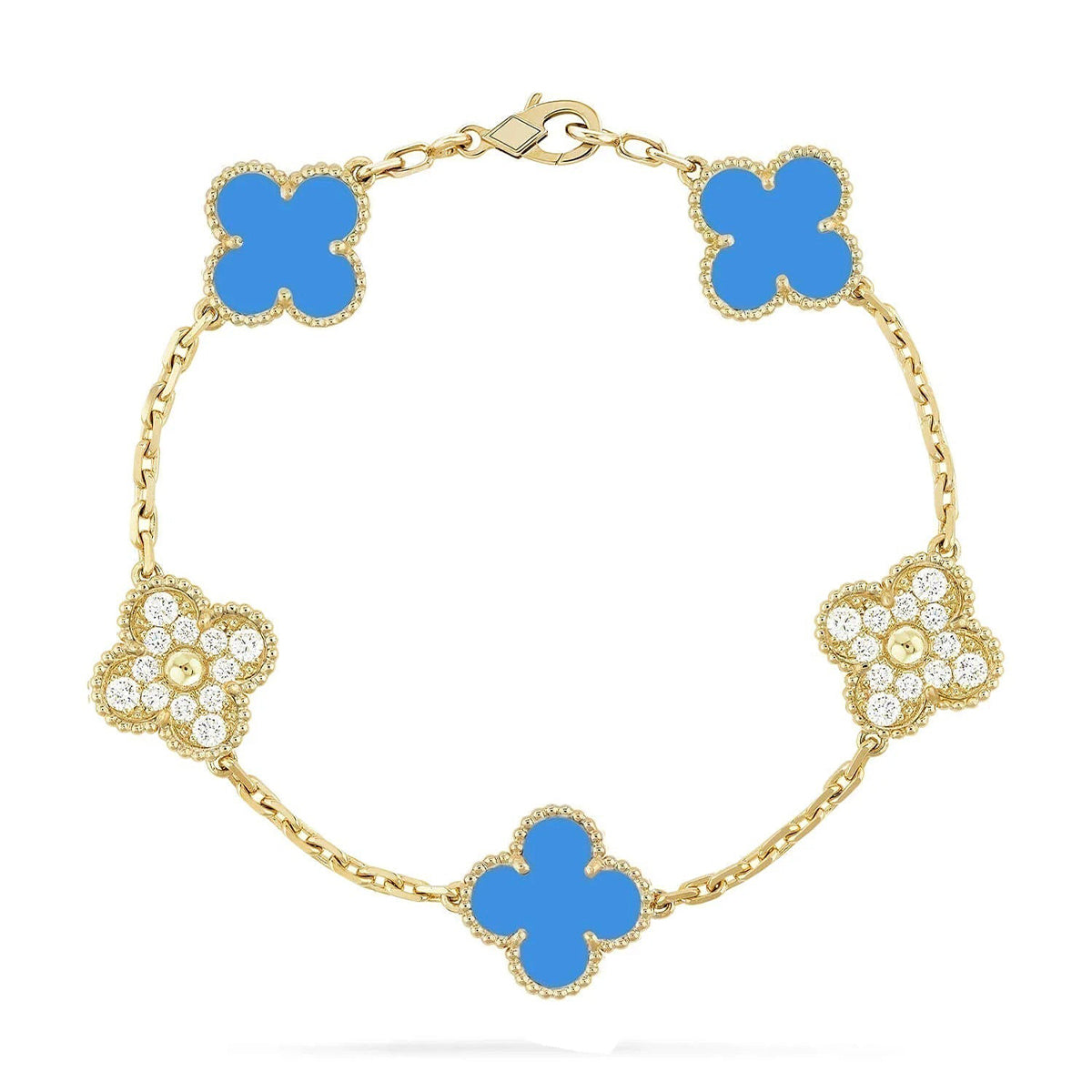 [Elowen Schmuck] CLOVER 5-MOTIV ARMBAND KOLLEKTION AUS BLAUEM ACHAT