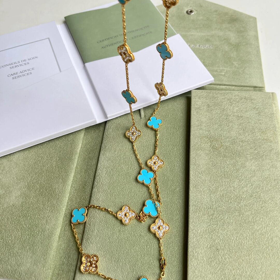 [Elowen jewelsry ]CLOVER 20 MOTIFS TURQUOISE DIAMOND NECKLACE