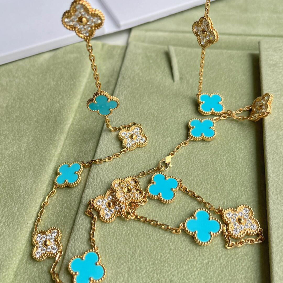 [Elowen jewelsry ]CLOVER 20 MOTIFS TURQUOISE DIAMOND NECKLACE
