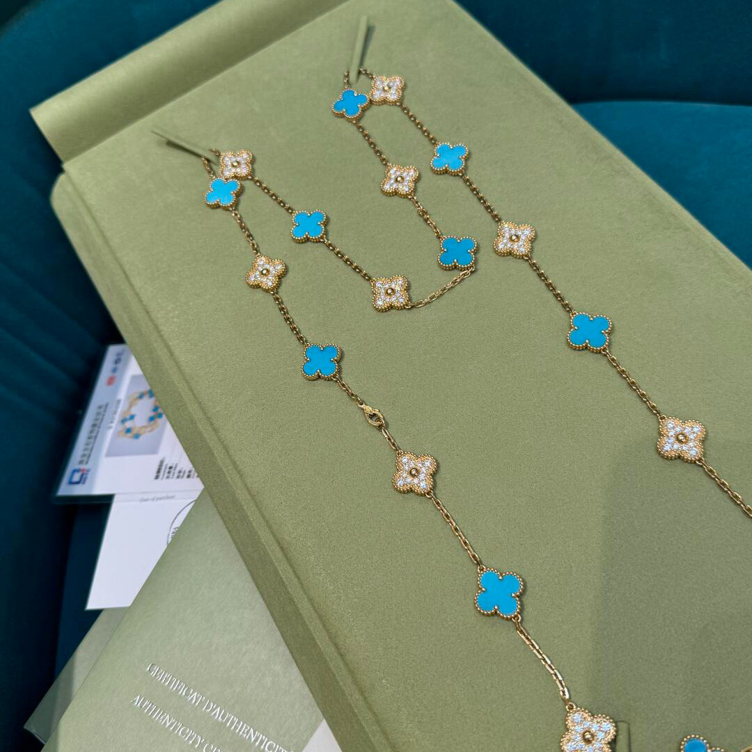 [Elowen jewelsry ]CLOVER 20 MOTIFS TURQUOISE DIAMOND NECKLACE