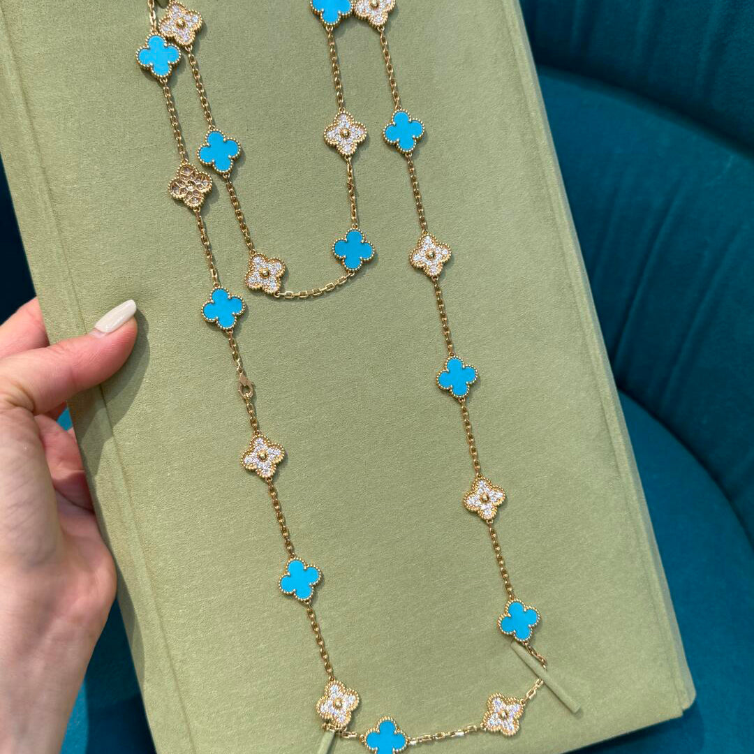 [Elowen jewelsry ]CLOVER 20 MOTIFS TURQUOISE DIAMOND NECKLACE