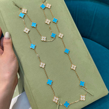 [Elowen jewelsry ]CLOVER 20 MOTIFS TURQUOISE DIAMOND NECKLACE