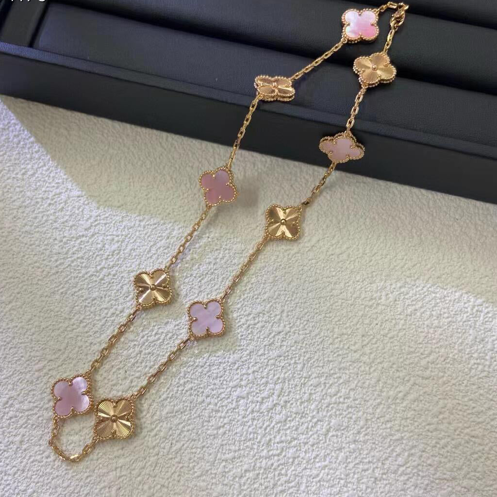 [Elowen jewelsry ]CLOVER 10 MOTIFS  LASER PINK MOP NECKLACE
