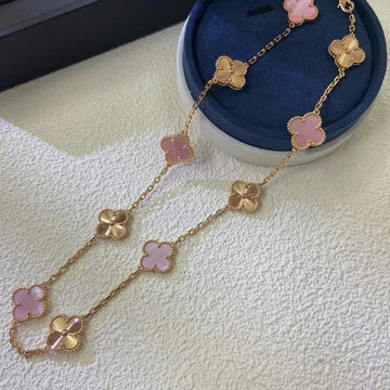 [Elowen jewelsry ]CLOVER 10 MOTIFS  LASER PINK MOP NECKLACE