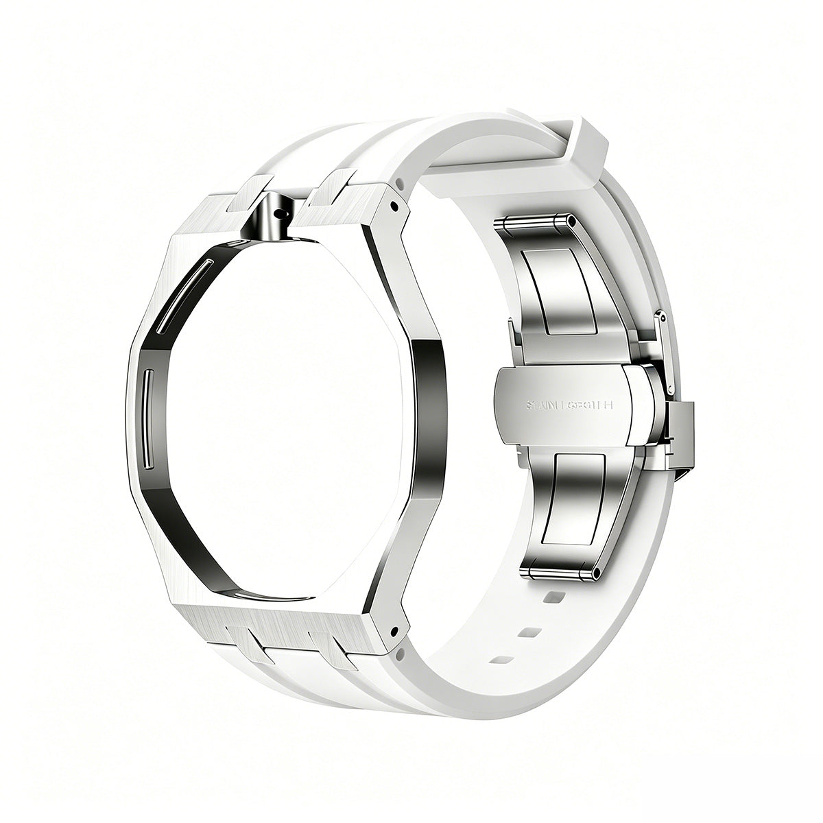 Eiche Pop Weiß Stahl Silikonarmband