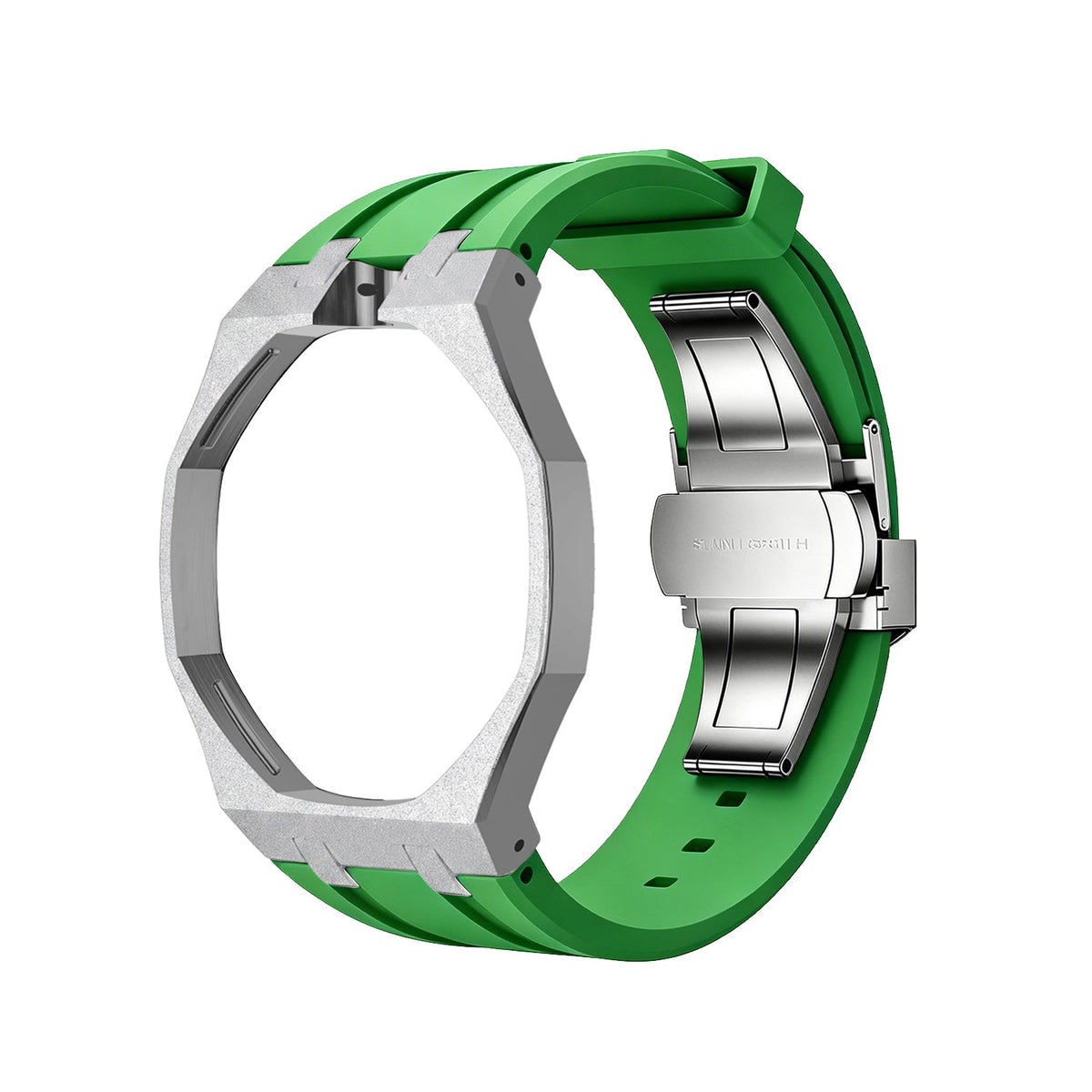 Exclusive Royal Oak Pop model, steel frosted gold case with a silicone strap