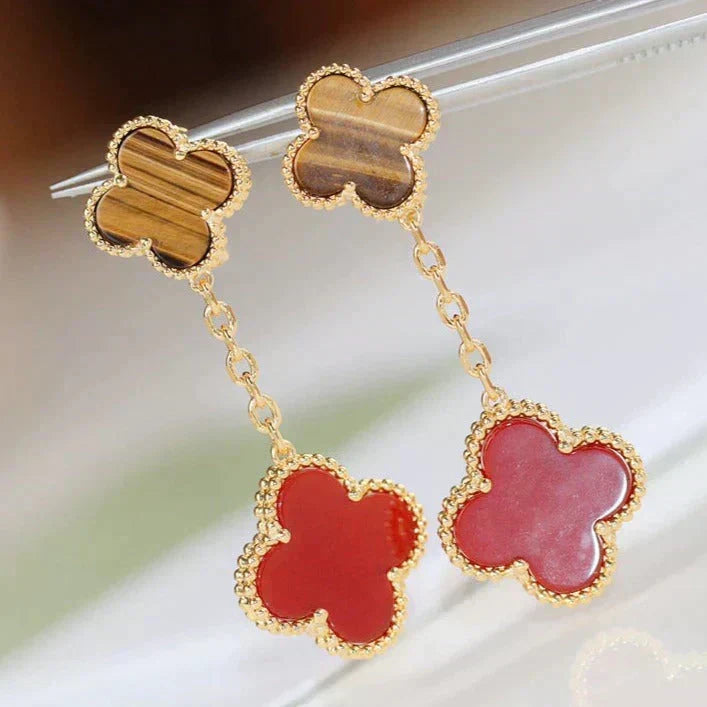 [Elowen jewelsry ]CLOVER 2モチーフ タイガーアイ カーネリアン イヤリング