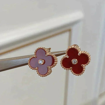 [Elowen jewelsry ]CLOVER MEDIUM 1 MOTIFS CARNELIAN  DIAMOND earrings
