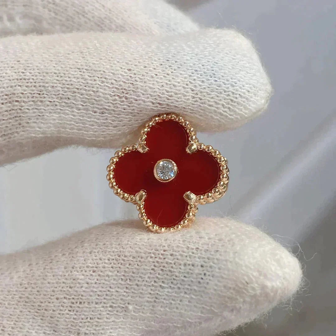 [Elowen jewelsry ]CLOVER MEDIUM 1 MOTIFS CARNELIAN  DIAMOND earrings