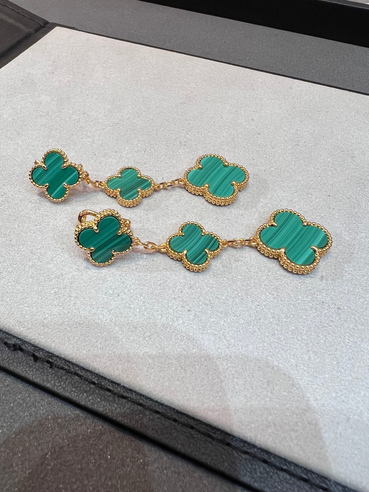 [Elowen Schmuck] KLEEBLATT MALACHIT 3 MOTIVE GOLD