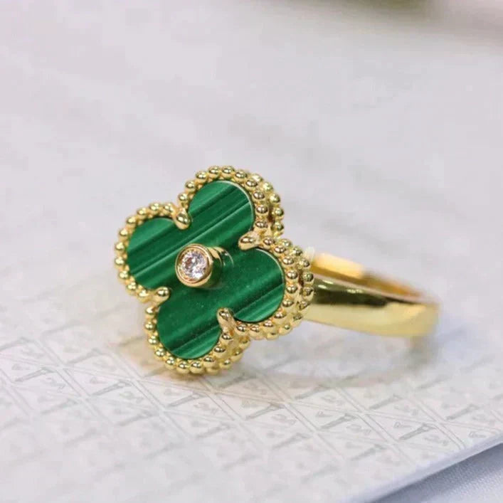 [Elowen Schmuck] KLEEBLATT MALACHIT RING GOLD DIAMANT