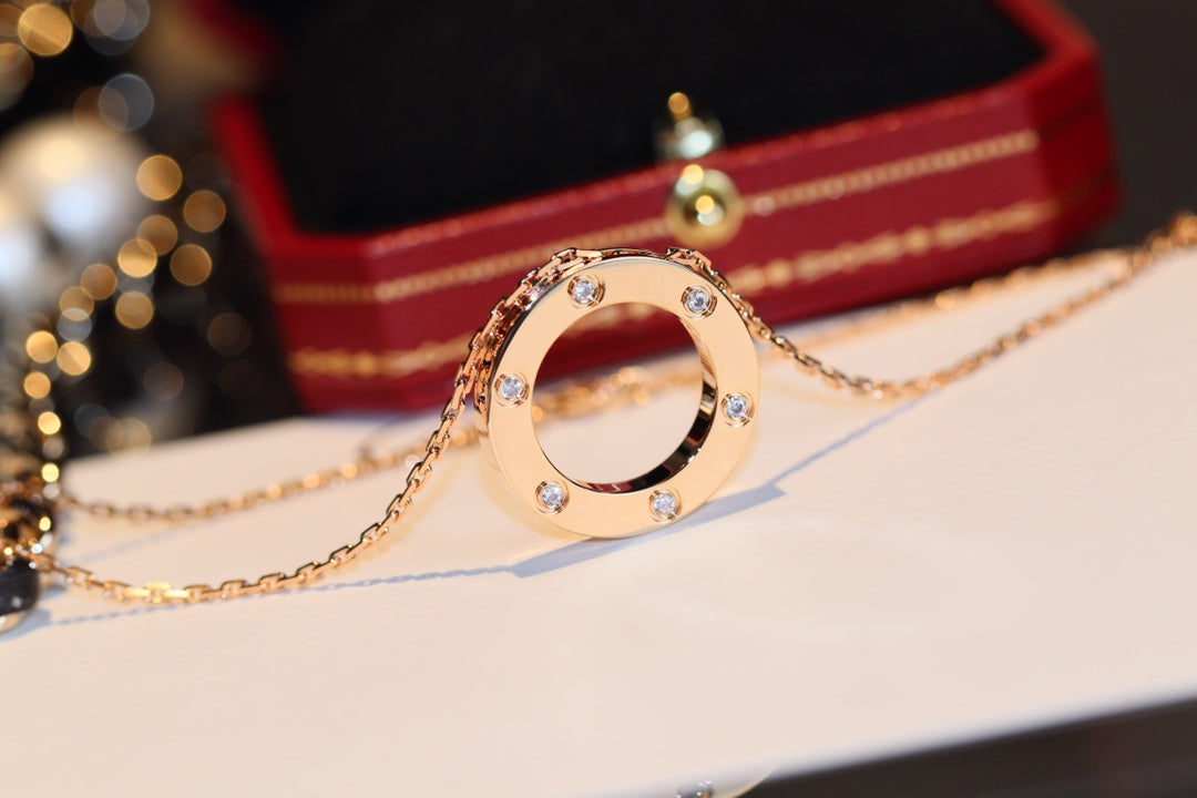 [Elowen jewelsry ]LOVE NECKLACE 16MM 6 DIAMONDS PINK GOLD