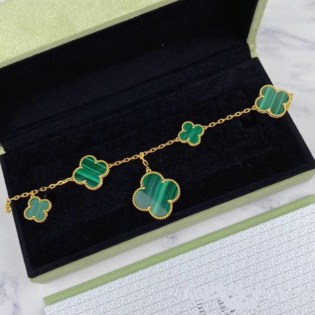 [Elowen jewelsry ]MAGIC CLOVER MALACHITE GOLD BRACELET 5 MOTIFS