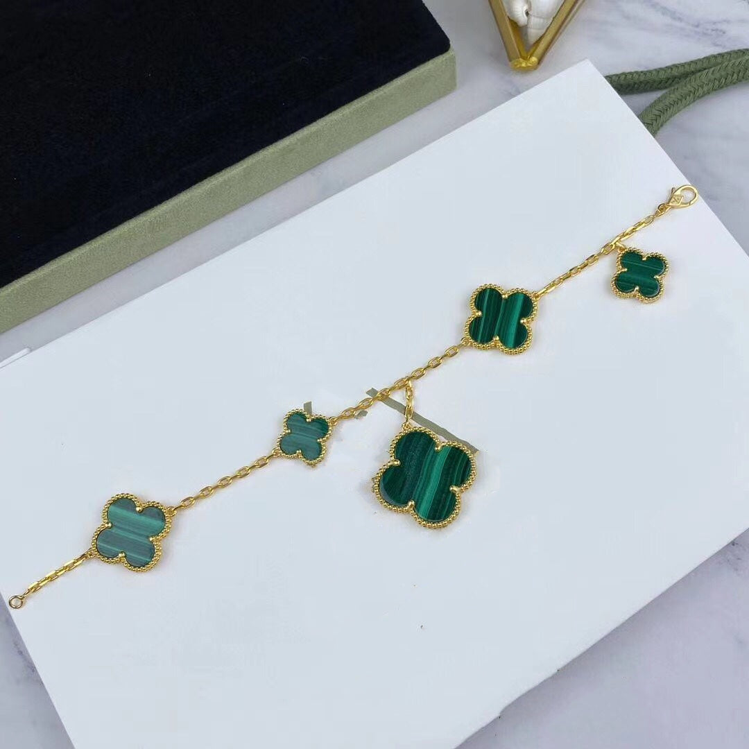 [Elowen jewelsry ]MAGIC CLOVER MALACHITE GOLD BRACELET 5 MOTIFS