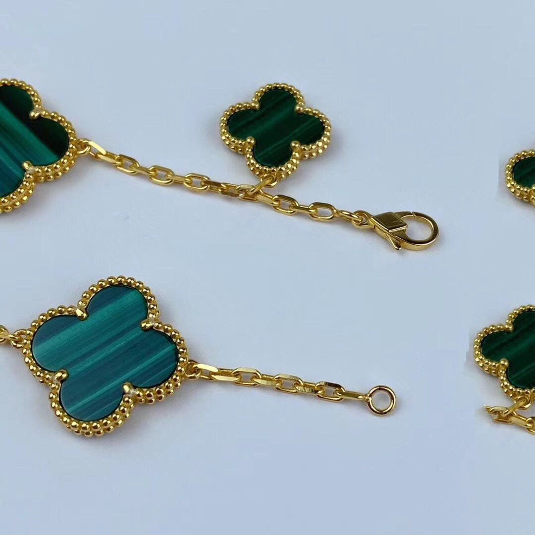 [Elowen jewelsry ]MAGIC CLOVER MALACHITE GOLD BRACELET 5 MOTIFS