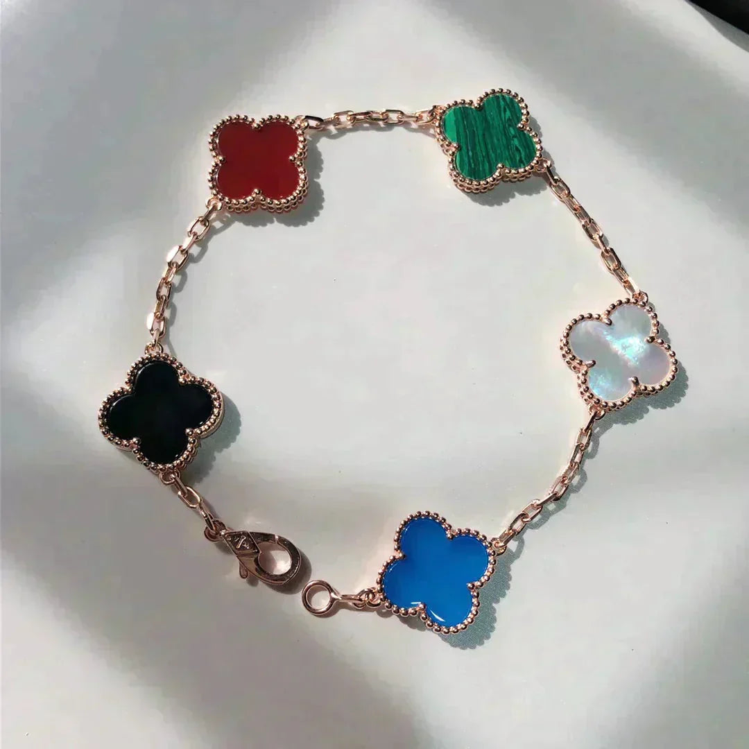 [Elowen jewelry] クローバー 5モチーフ マルチカラーブレスレット