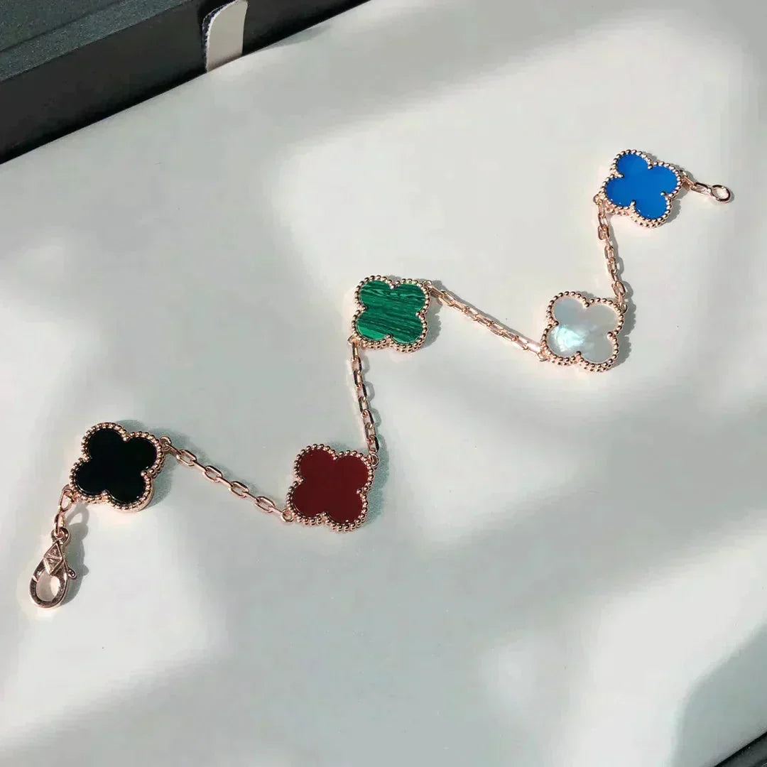 [Elowen jewelry] クローバー 5モチーフ マルチカラーブレスレット