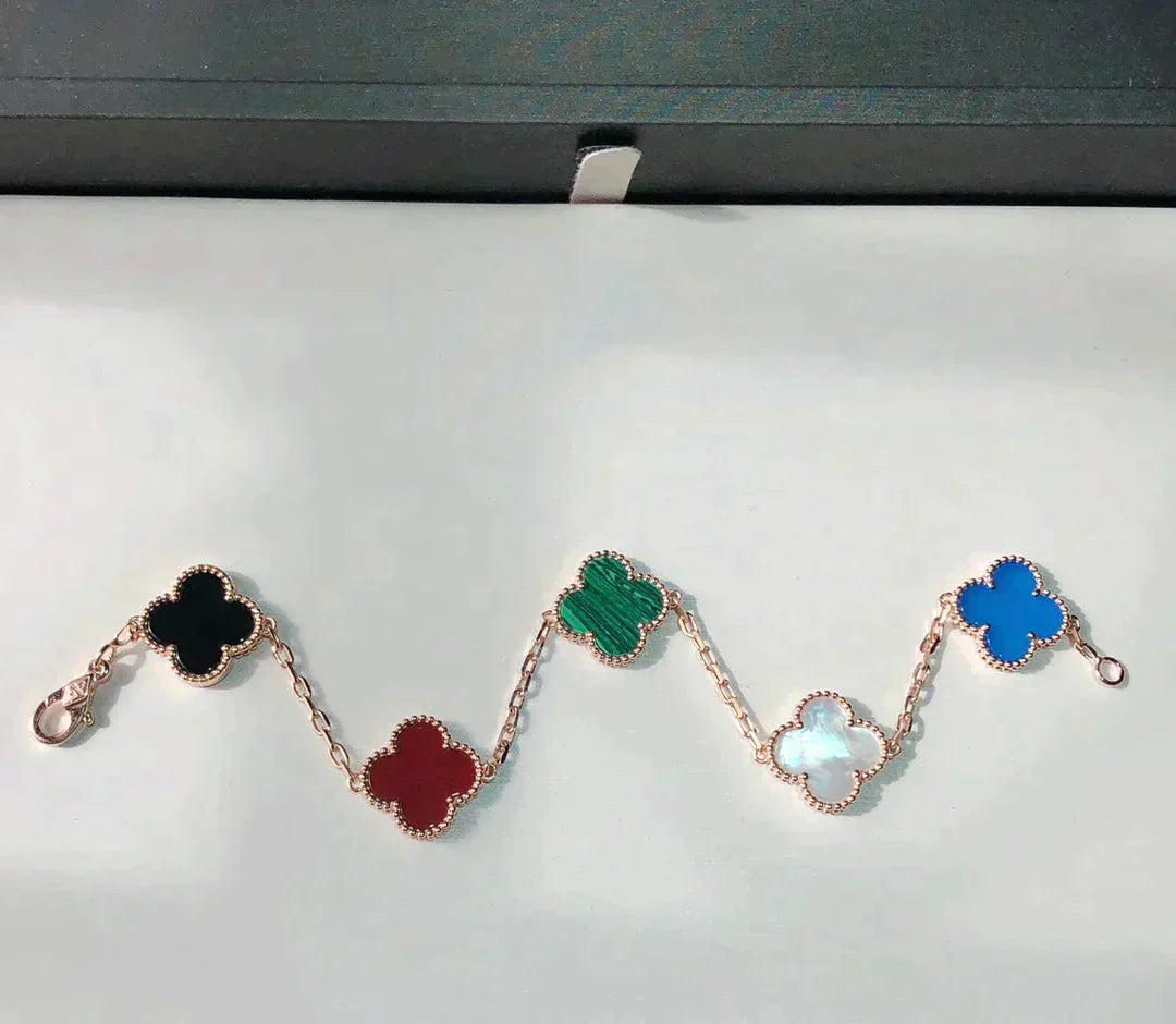 [Elowen jewelry] クローバー 5モチーフ マルチカラーブレスレット