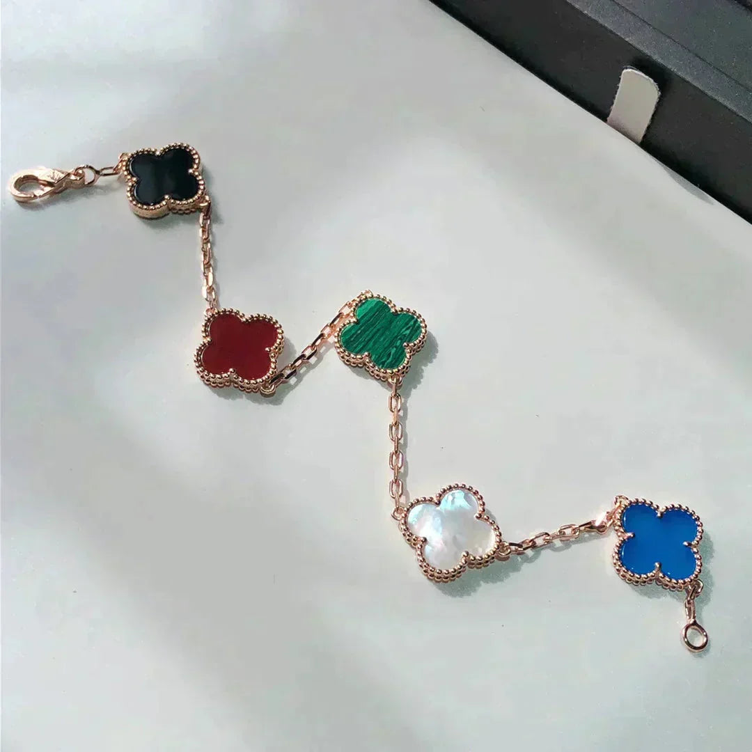 [Elowen jewelry] クローバー 5モチーフ マルチカラーブレスレット