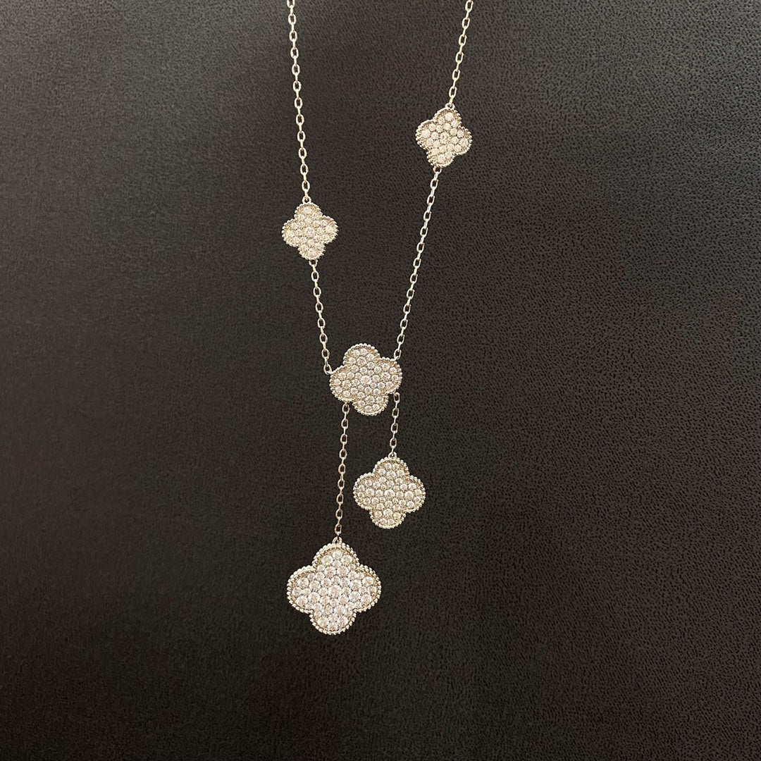[Elowen jewelsry ]CLOVER 5 MOTIFS SILVER DIAMONDS NECKLACE