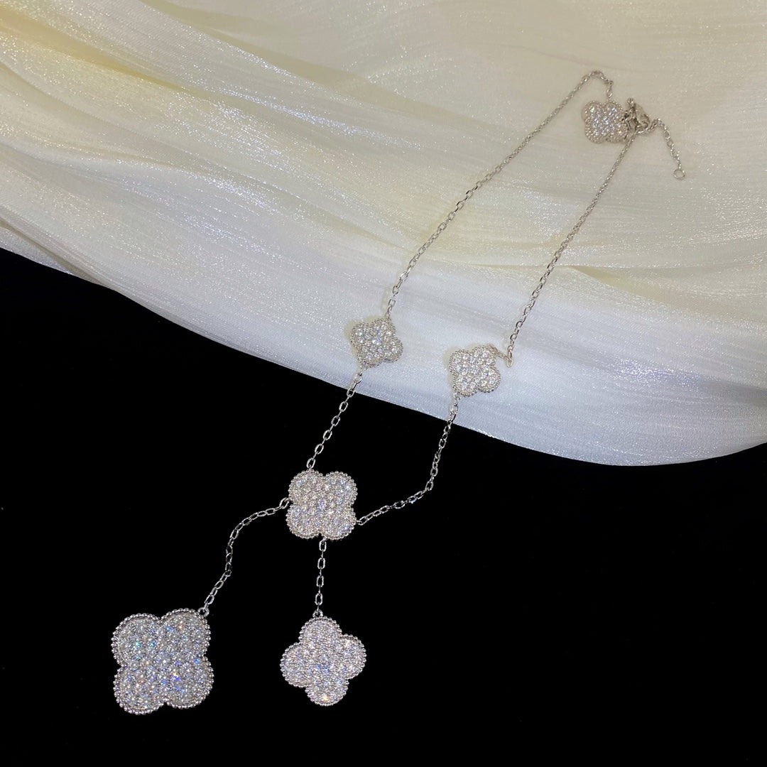 [Elowen jewelsry ]CLOVER 5 MOTIFS SILVER DIAMONDS NECKLACE