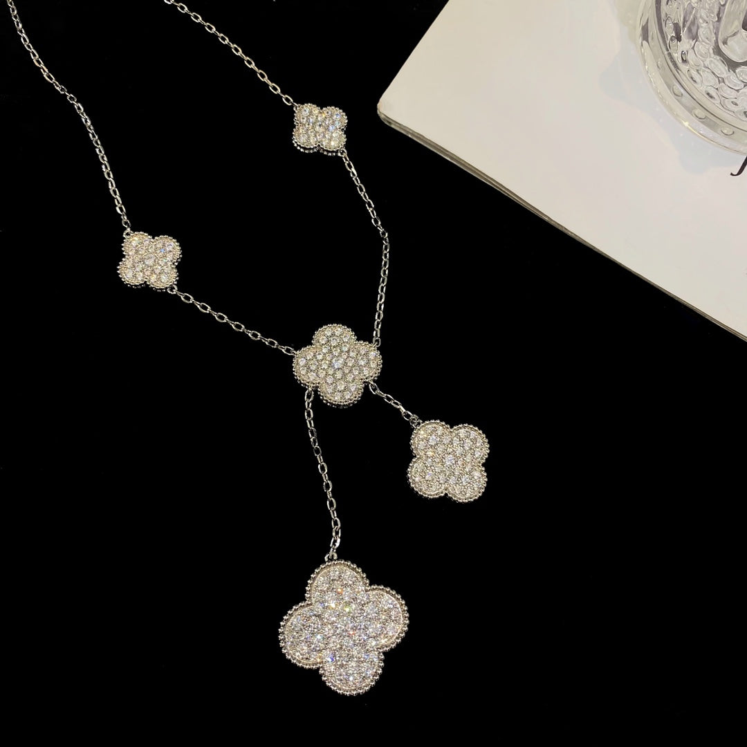 [Elowen jewelsry ]CLOVER 5 MOTIFS SILVER DIAMONDS NECKLACE