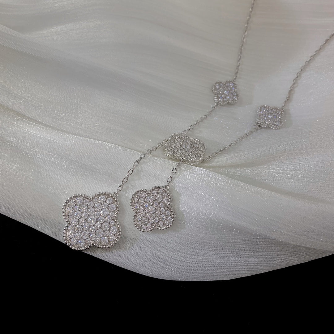 [Elowen jewelsry ]CLOVER 5 MOTIFS SILVER DIAMONDS NECKLACE