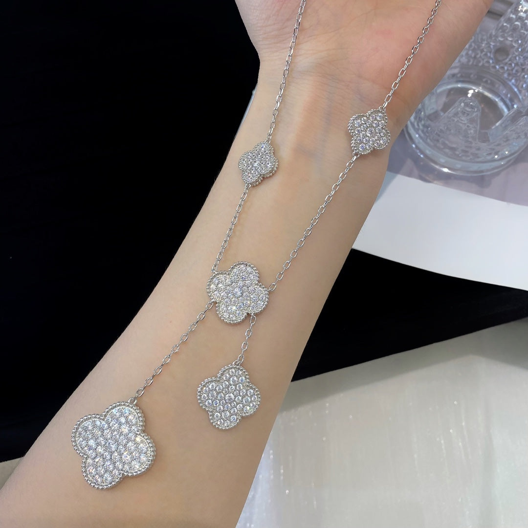 [Elowen jewelsry ]CLOVER 5 MOTIFS SILVER DIAMONDS NECKLACE