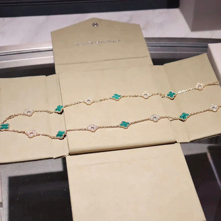 [Elowen jewelsry ]クローバー 20モチーフ マラカイト ダイヤモンド ネックレス