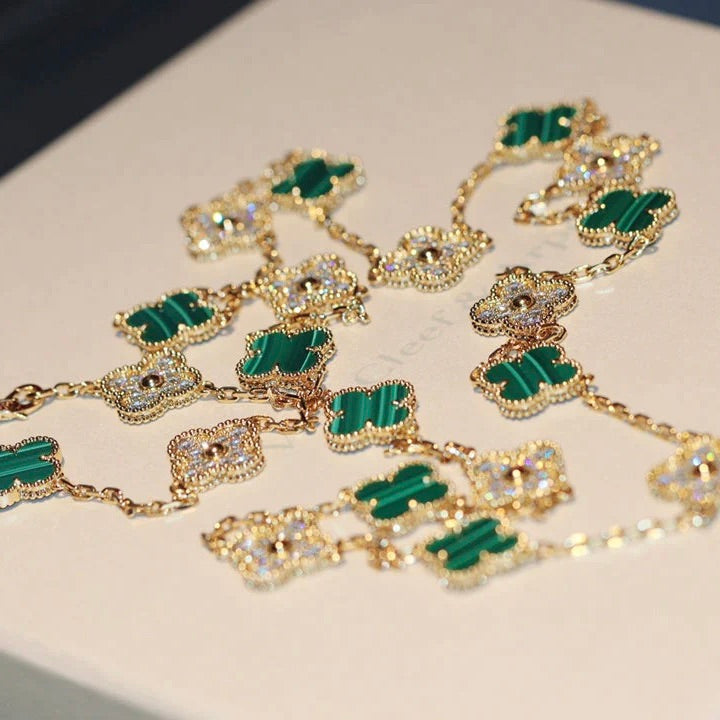 [Elowen jewelsry ]クローバー 20モチーフ マラカイト ダイヤモンド ネックレス