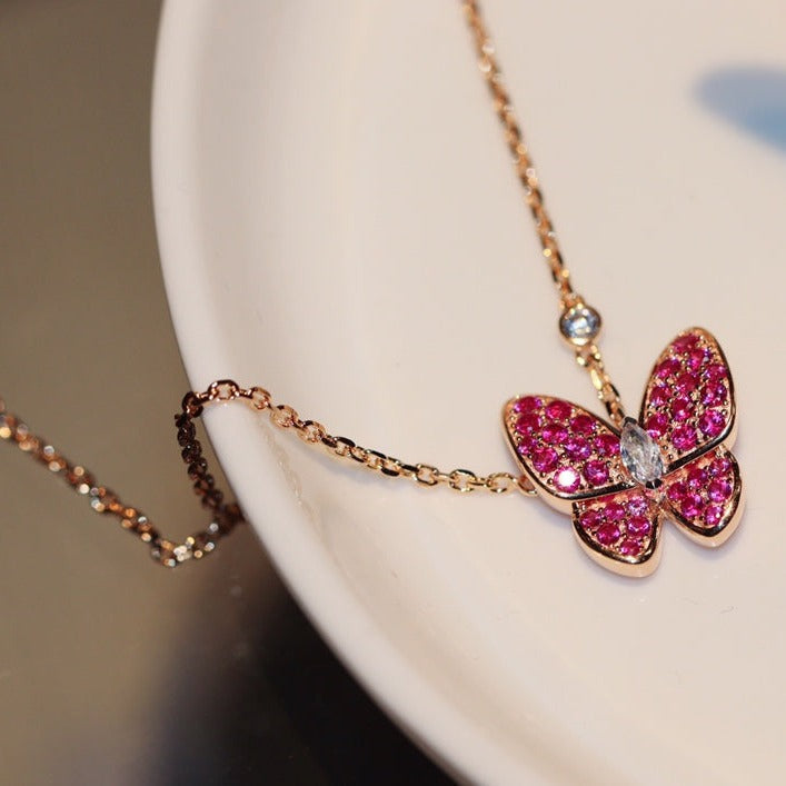 [Elowen jewelsry ]BUTTERFLY RED DIAMOND ROSE GOLD NECKLACE