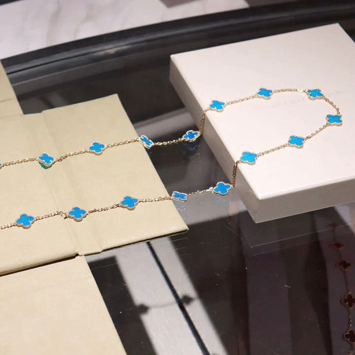 [Elowen Schmuck] KLEEBATT 20 MOTIVE BLAUER ACHAT GOLD
