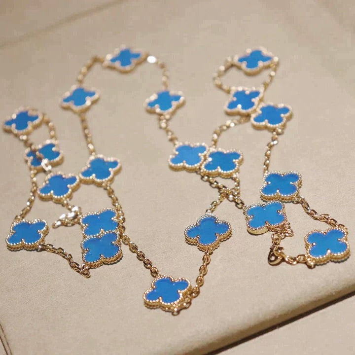 [Elowen Schmuck] KLEEBATT 20 MOTIVE BLAUER ACHAT GOLD