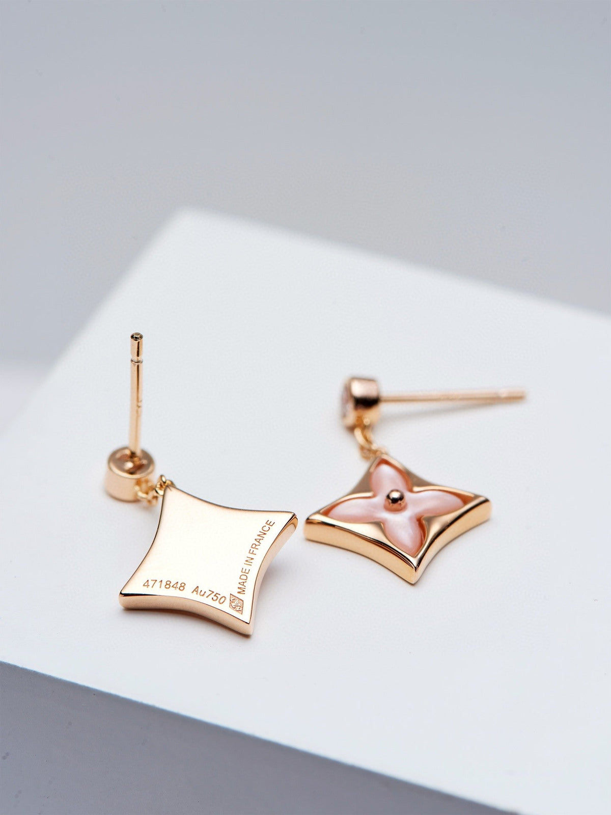 [Elowen jewelsry ]DOUBLE STAR PINK GOLD MOP DROP EARRINGS