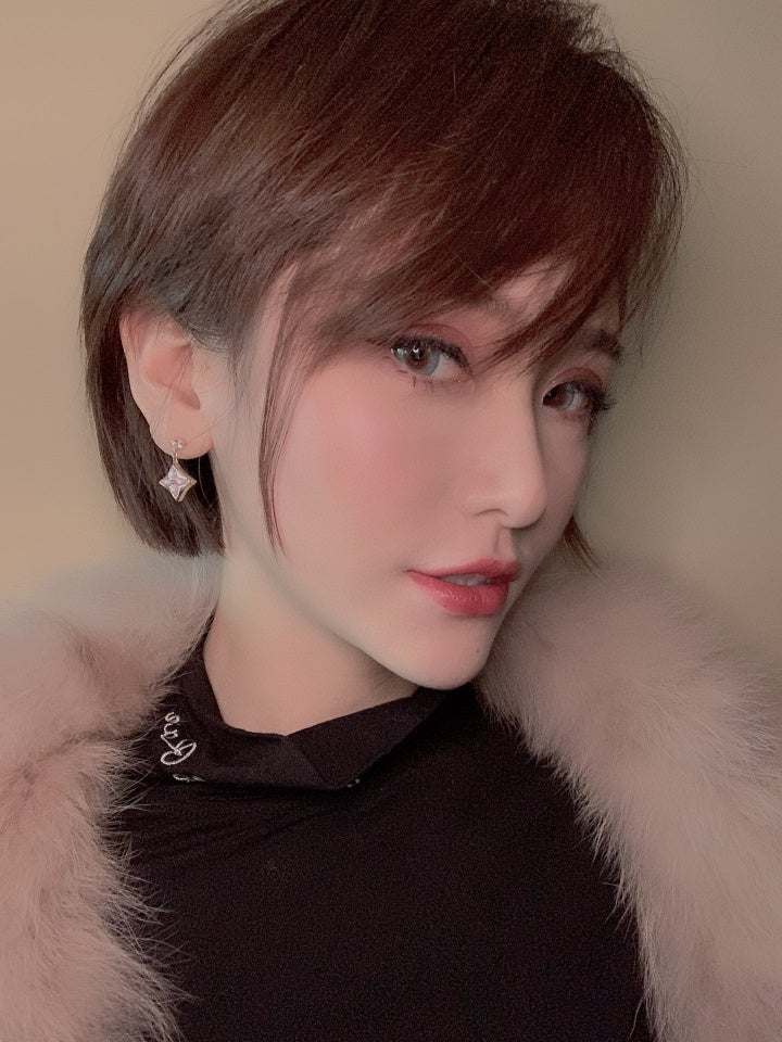 [Elowen jewelsry ]DOUBLE STAR PINK GOLD MOP DROP EARRINGS
