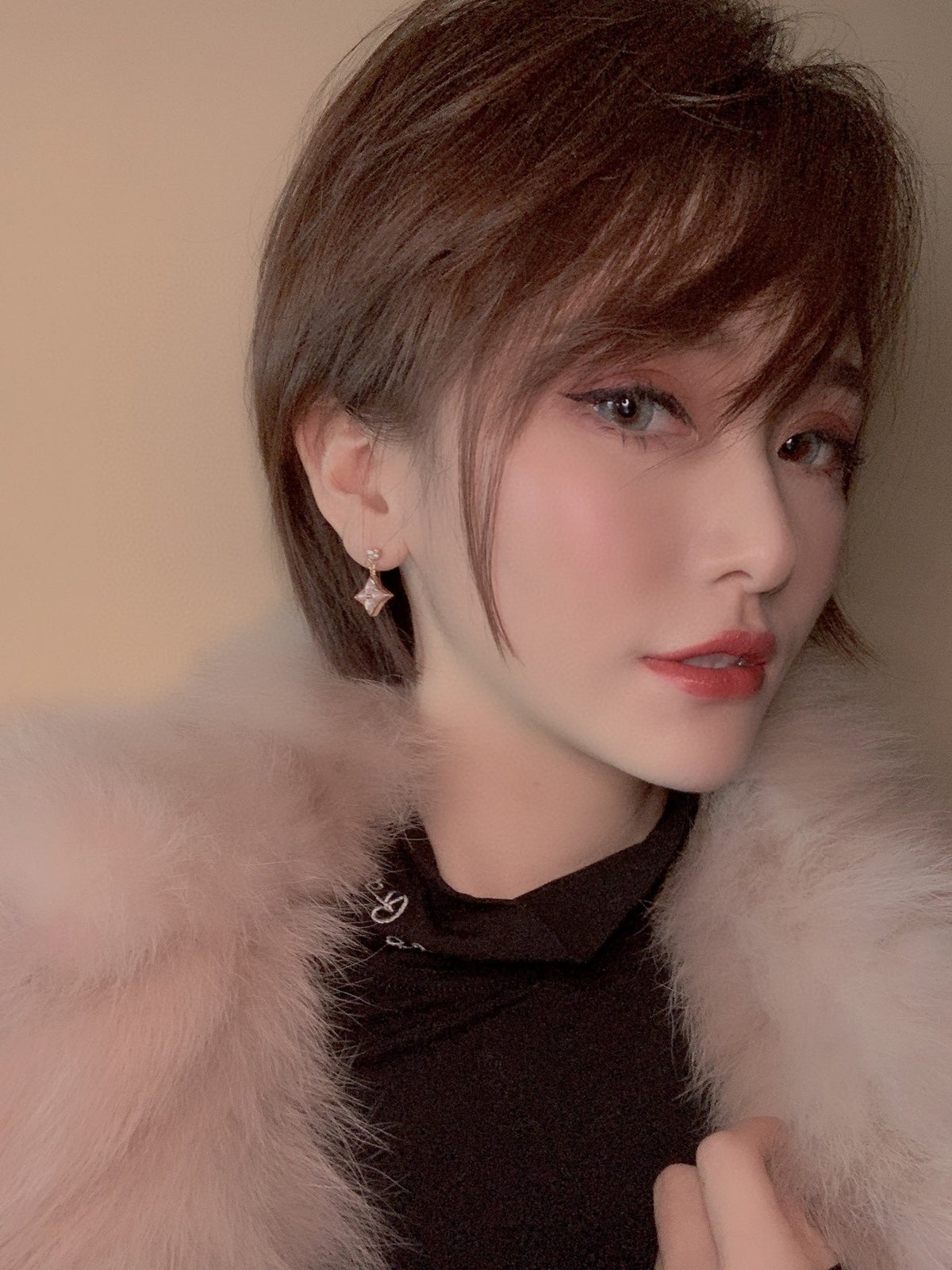 [Elowen jewelsry ]DOUBLE STAR PINK GOLD MOP DROP EARRINGS