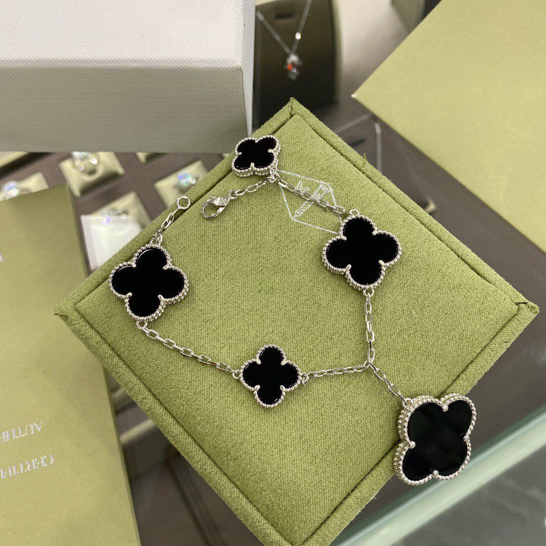 [Elowen jewelry] クローバー 5モチーフ シルバー オニキス ブレスレット