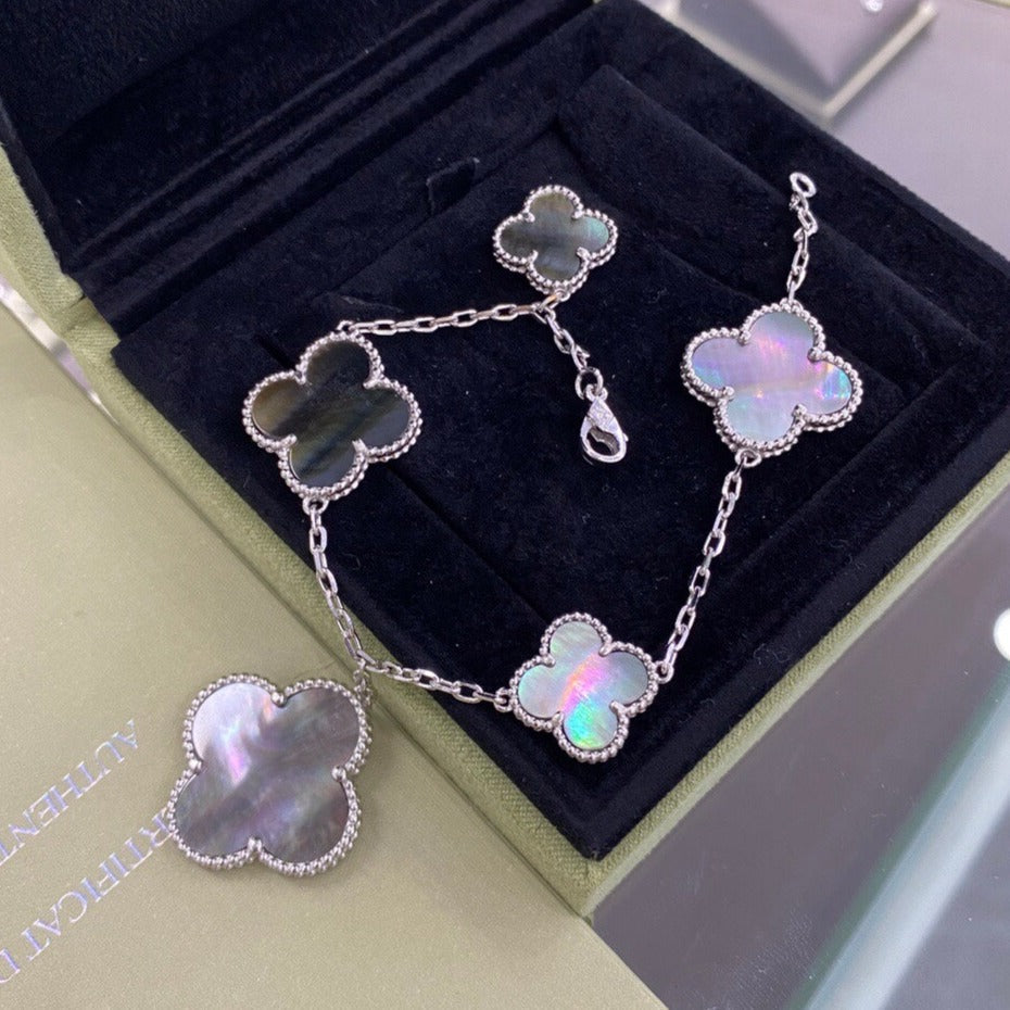 [Elowen jewelsry ]CLOVER 5 MOTIFS SIVLER DARK MOP BRACELET