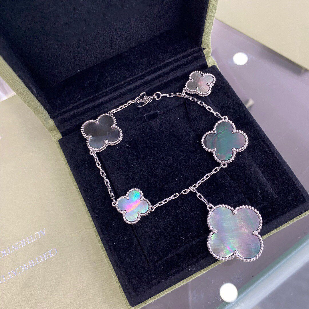 [Elowen jewelsry ]CLOVER 5 MOTIFS SIVLER DARK MOP BRACELET