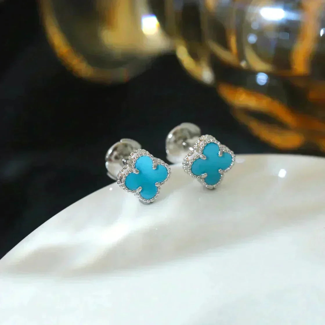 [Elowen Schmuck] CLOVER MINI 9,5 MM ONYX-STECKER OHRRINGE SILBER