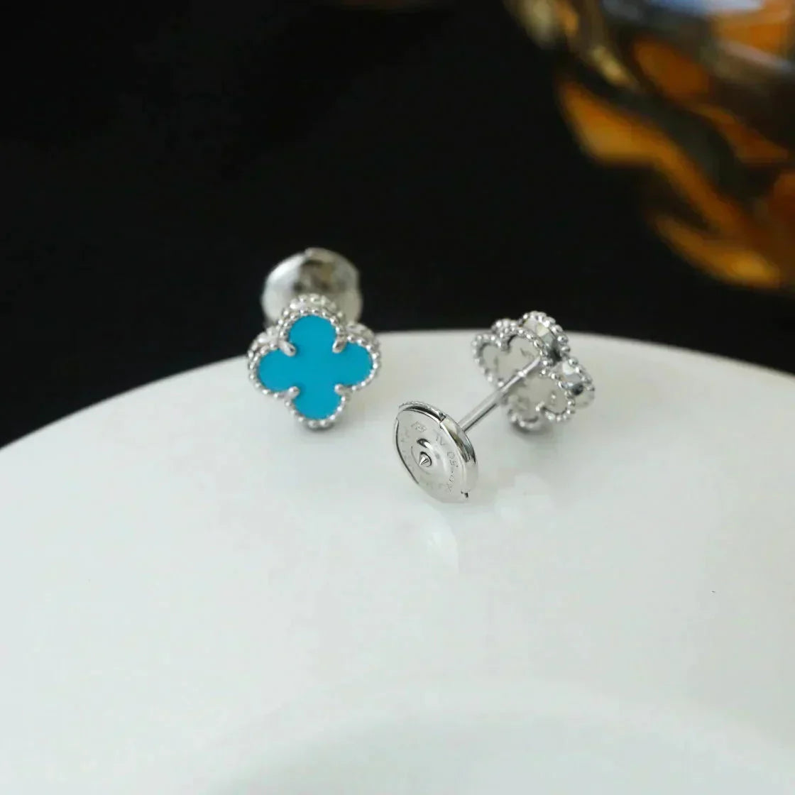 [Elowen Schmuck] CLOVER MINI 9,5 MM ONYX-STECKER OHRRINGE SILBER