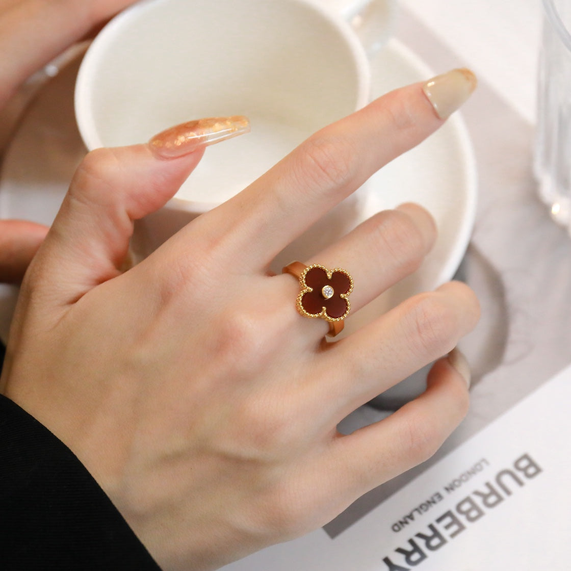 [Elowen jewelsry ]CLOVER CARNELIAN RING ROSE GOLD DIAMOND