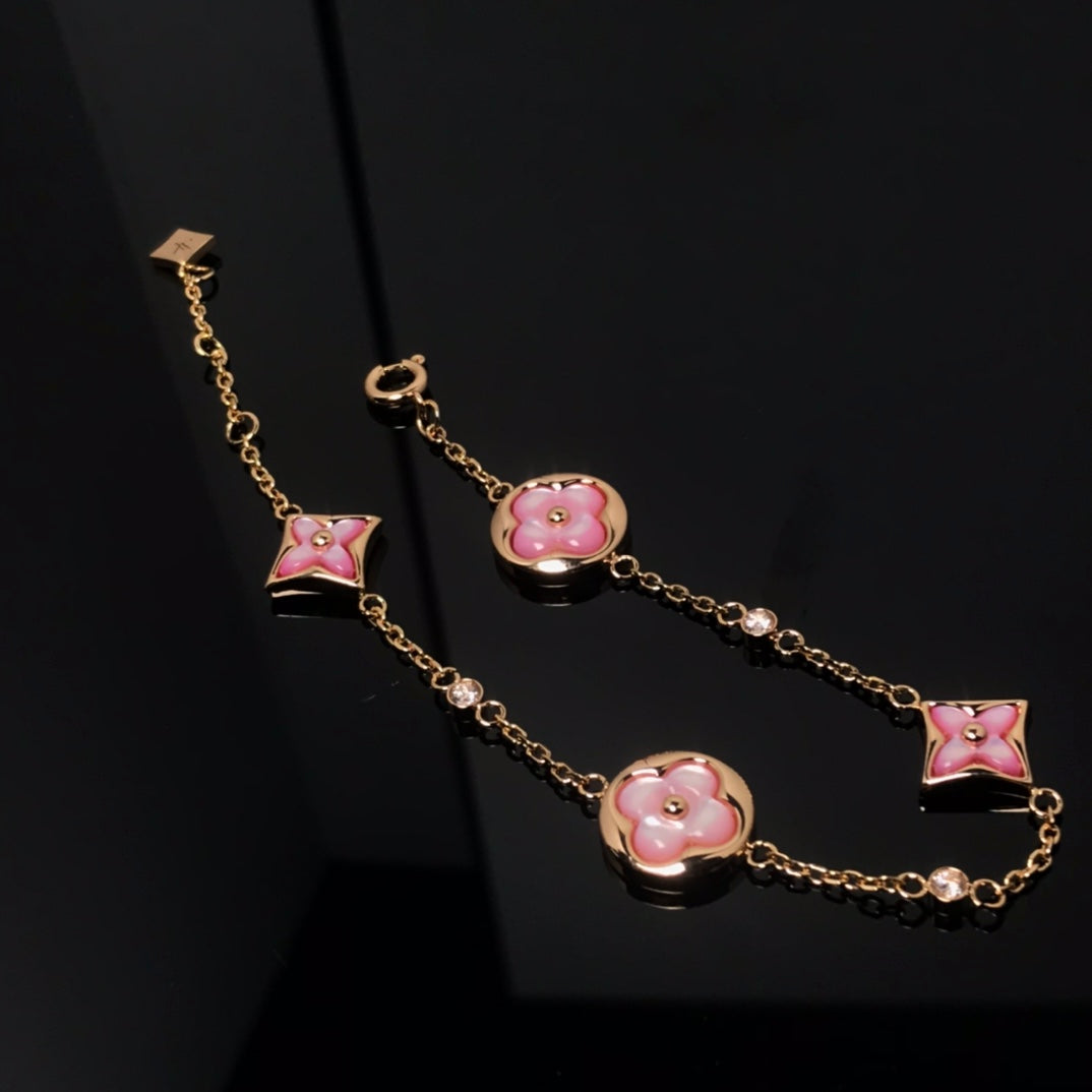 [Elowen jewelsry ]STAR AND SUN 4 MOTIF PINK MOP PINK GOLD BRACELET