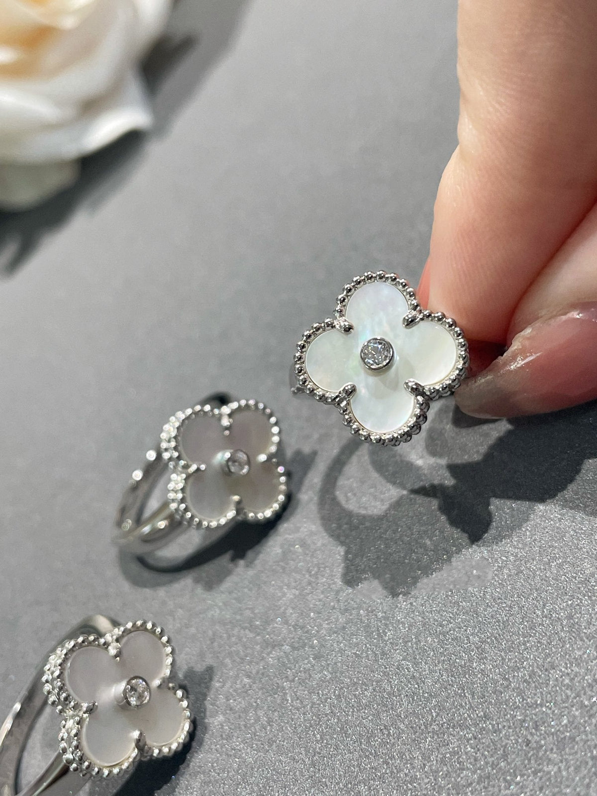 [Elowen ジュエリー] クローバー シルバー マザーオブパール ダイヤモンド リング