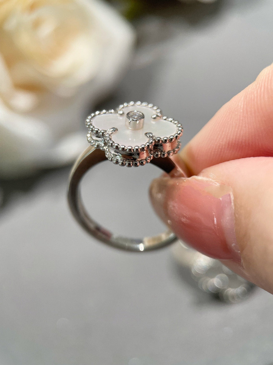 [Elowen ジュエリー] クローバー シルバー マザーオブパール ダイヤモンド リング
