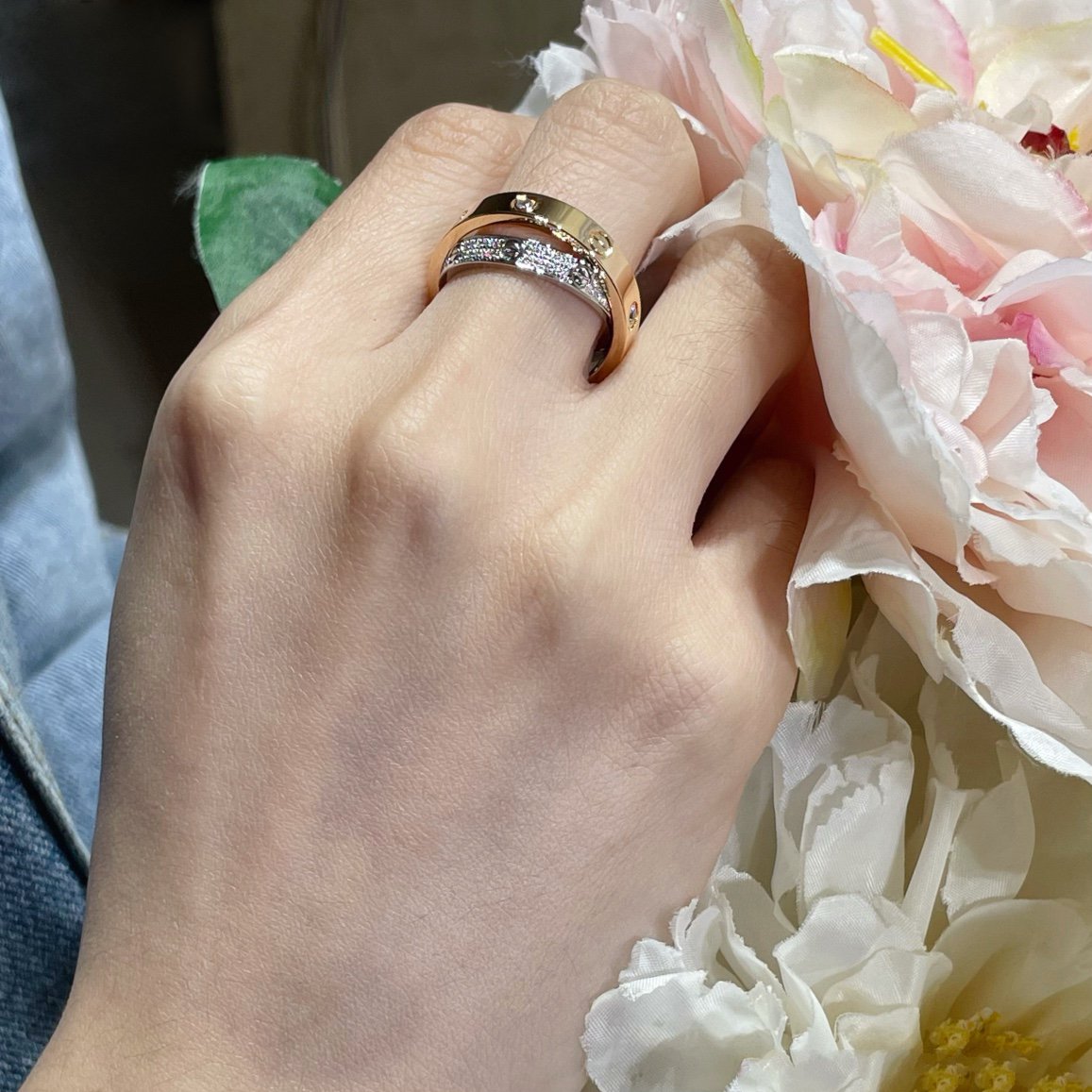 [Elowen jewelsry ]LOVE ピンクゴールド シルバー ダイヤモンド ダブルリング