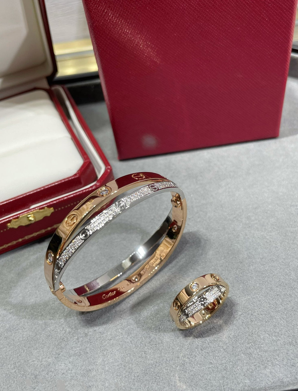 [Elowen jewelsry ]LOVE ピンクゴールド シルバー ダイヤモンド ダブルリング