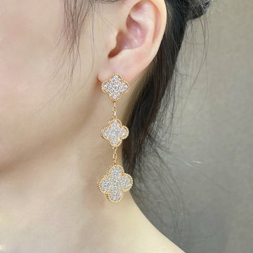 [Elowen jewelsry ]CLOVER 3 MOTIFS DIAMOND PAVED ROSE GOLD EARRINGS
