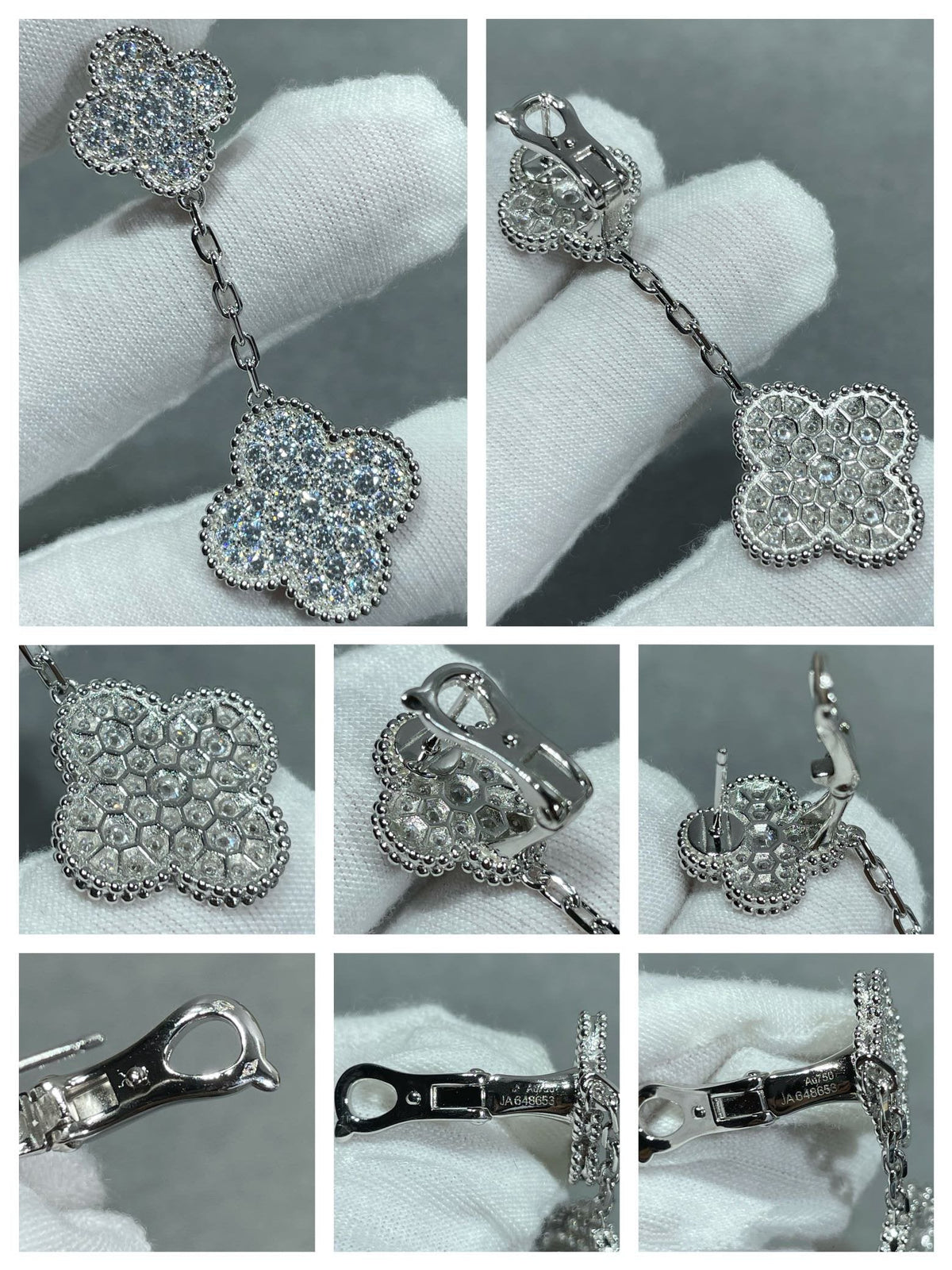 [Elowen jewelsry ]CLOVER 2 MOTIFS DIAMOND PAVED SILVER EARRINGS