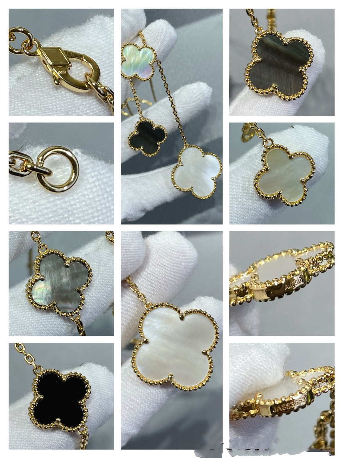 [Elowen jewelsry ]CLOVER 6 MOTIF MOP ONYX GOLD NECKLACE